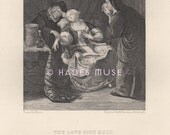 Love Sick Maid-Pines Over Lover-Medieval Romance-Heartache-Heartbreak-Sad Maiden-Tears-1800's Antique Vintage Art PRINT-Engraving-Gothic