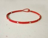 READY TO SHIP. faceted sterling silver beads stackable macrame friendship bracelet. red reeses.
