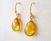 Citrine Earrings Teardrop Gemstones Bezel Set in Gold Vermeil- Yellow Delicate Classic Jewelry