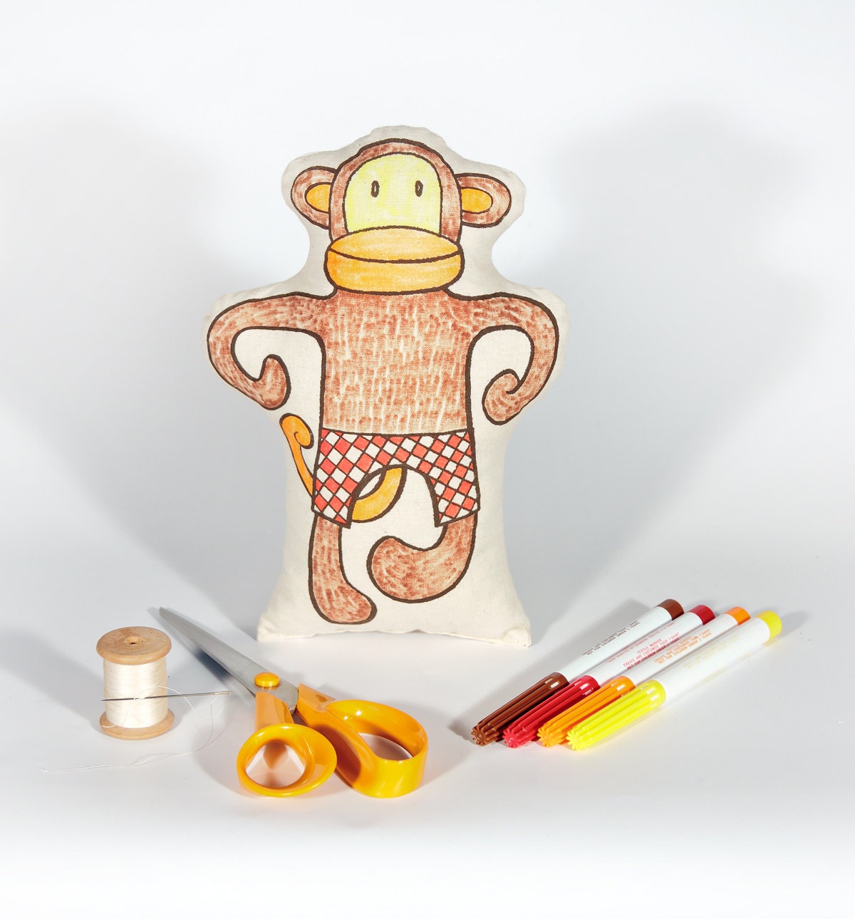 Let's make a Monkey - Plush Soft Toy - Hand Puppet - DIY Craft Kit Toy - Kids Art Kit - Gift or Party favor - screen printed fabric
