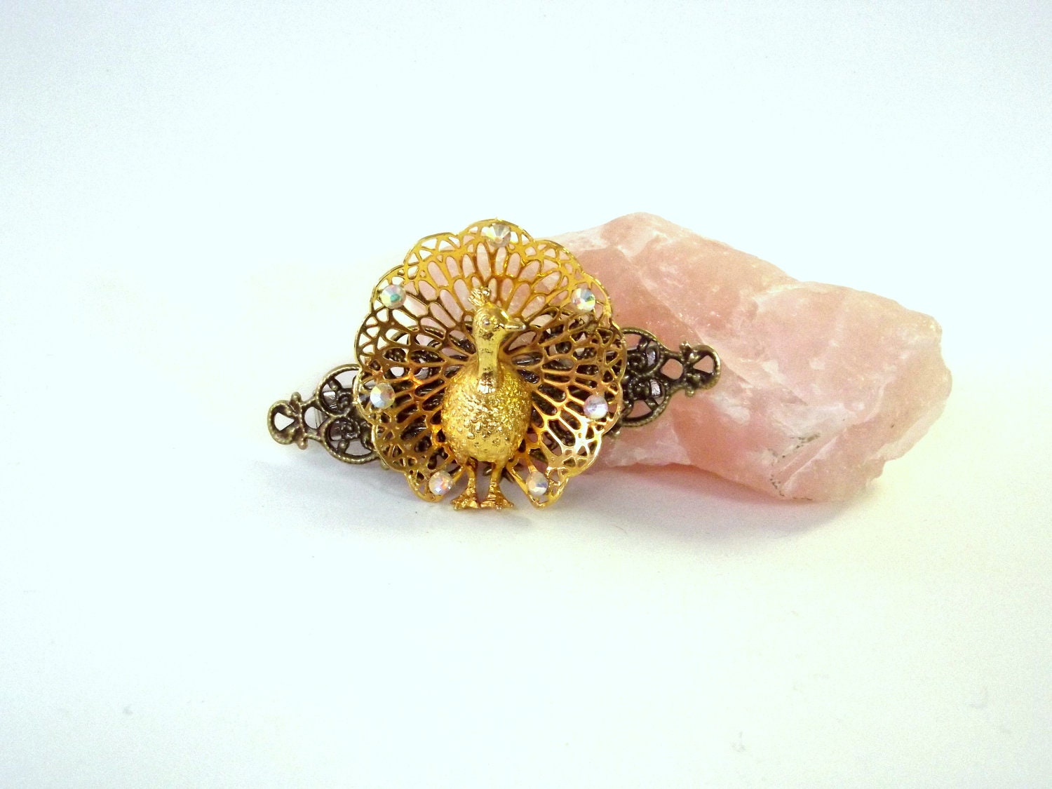 Peacock Hair Clip, Repurposed Vintage Brooch,  Hair Jewelry, Moms, Girlfriend, Teachers, Gift For Her