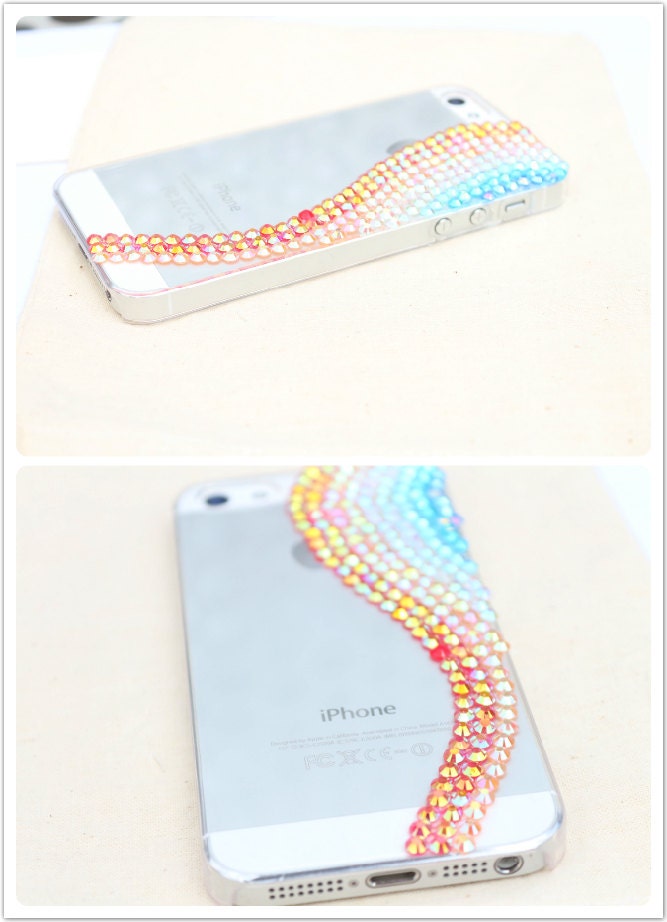 Transparent Rainbow iPhone 5 Case,phone cover, christmas,crystal,Rainstone case,hard case, bling cover case,handmade