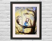Twisted Fairy Tale Art Print from original painting Haunted Climbing Tree poster - Gothic Home decor Spooky Big Eye