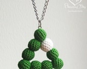 Geometric Necklace Triangle. Green Crochet Triangle -Christmas Pendant. Modern Crochet bead Christmas tree. Holiday jewelry gift  Handmade