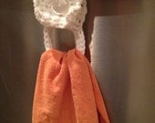 2 Handmade White Cotton Kitchen Bathroom Dish Towel Holders Crochet - Set of Two