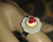Super Cute Adjustable Mini Food Ring (Vanilla Cupcake with 3 Cherries on top) Sweets Dessert Vegan Kitsch Kawaii