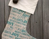 Beach Cottage Christmas Stocking - Personalized Stocking, Cottage Chic, Country Christmas, Beach Holiday, Coastal Christmas