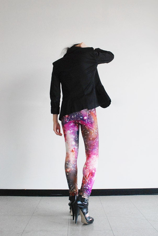 Galaxy Leggings, Pink - Hand Printed Constellations - Statement Tights