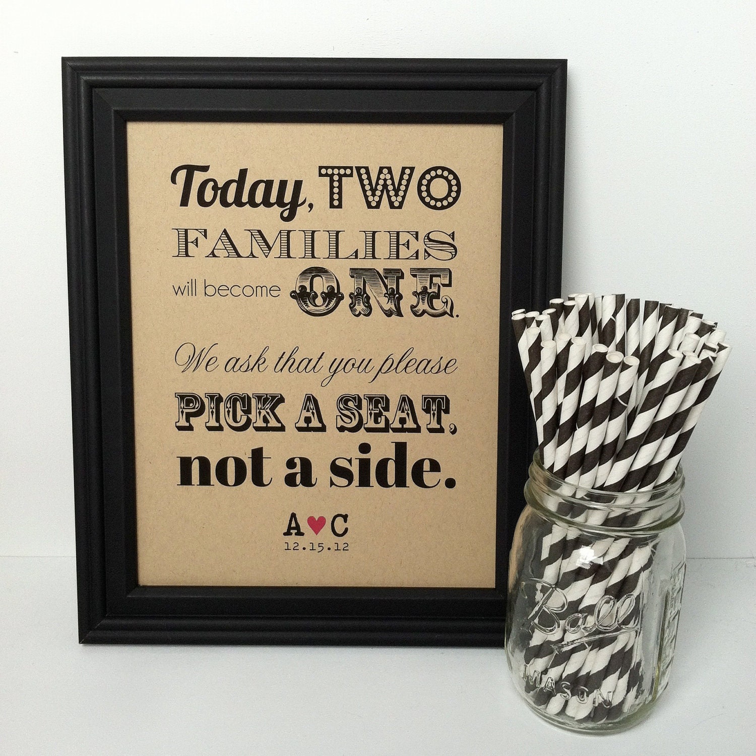 PICK A SEAT Not A Side Wedding Sign, Choose Seating, Rustic, 8x10, Personalized