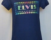 Vintage Super Rare 70s ELVIS PRESLEY WOMEN Small French Cut Rock Roll Rainbow Graphic Cotton T-Shirt