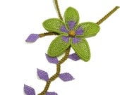 Flower Lace jewelry necklace purple lime green lilac drop leaf necklace bright nature boho floral necklace gypsy shabby tatting lace TAGT