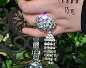 Cocktail Statement Ring Rhinestone Chandelier Adjustable, Gothic Chic