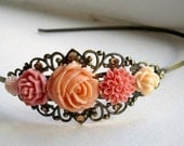 Flower Headband - Romantic - Peach - Pink - Bridal Headband - Fairytale