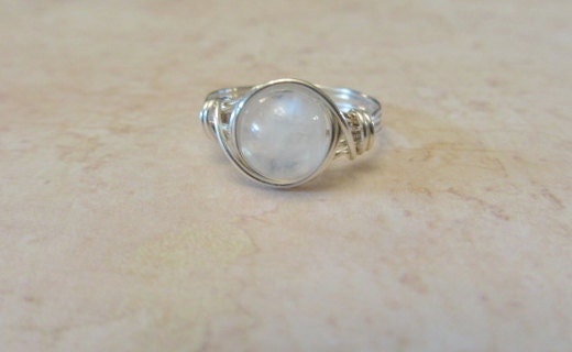 Moonstone Wire Wrapped Ring, Moonstone Gemstone Ring, Sterling Silver Filled Ring, Any Size