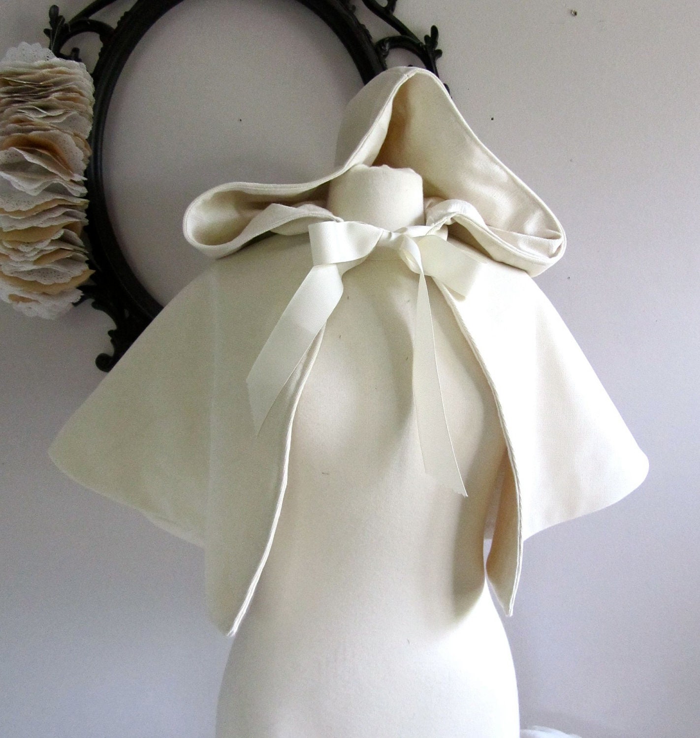 Snow Queen White Velvet Hooded Capelet  Spring Wedding