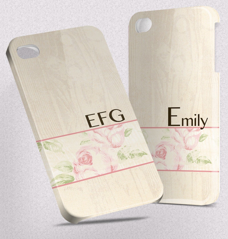 White Wood Customized Monogrammed or Name Hard Cover Case for iPhone 5 4 4S 3 3GS & more