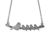 Nestling Bird Mother's Necklace with Momma & 4 Baby Birds: DARK GREY FINISH