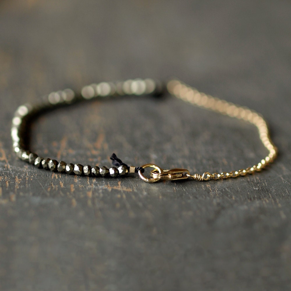 Pyrite Fool's Gold Bracelet Delicate Gemstone Sparkle Goldfill Handmade Jewelry