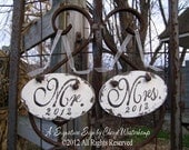 MR AND MRS Christmas Ornaments, Vintage Wedding Signs, Bride and Groom Signs, Set of 2, Cottage Weddings