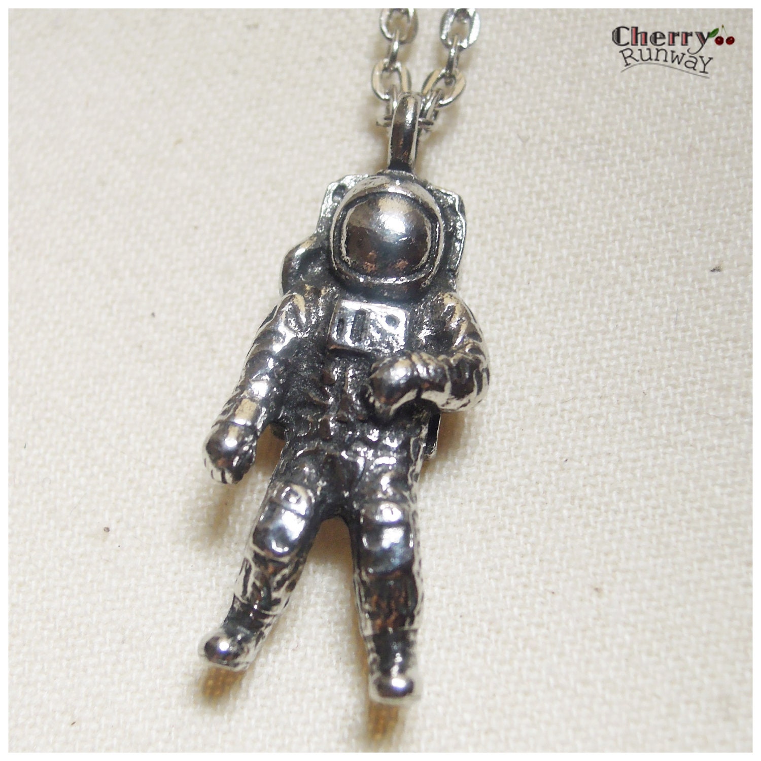 Astronaut Pewter charm, Space Man, Galaxy, 18 inch silver necklace, "Mission Possible".