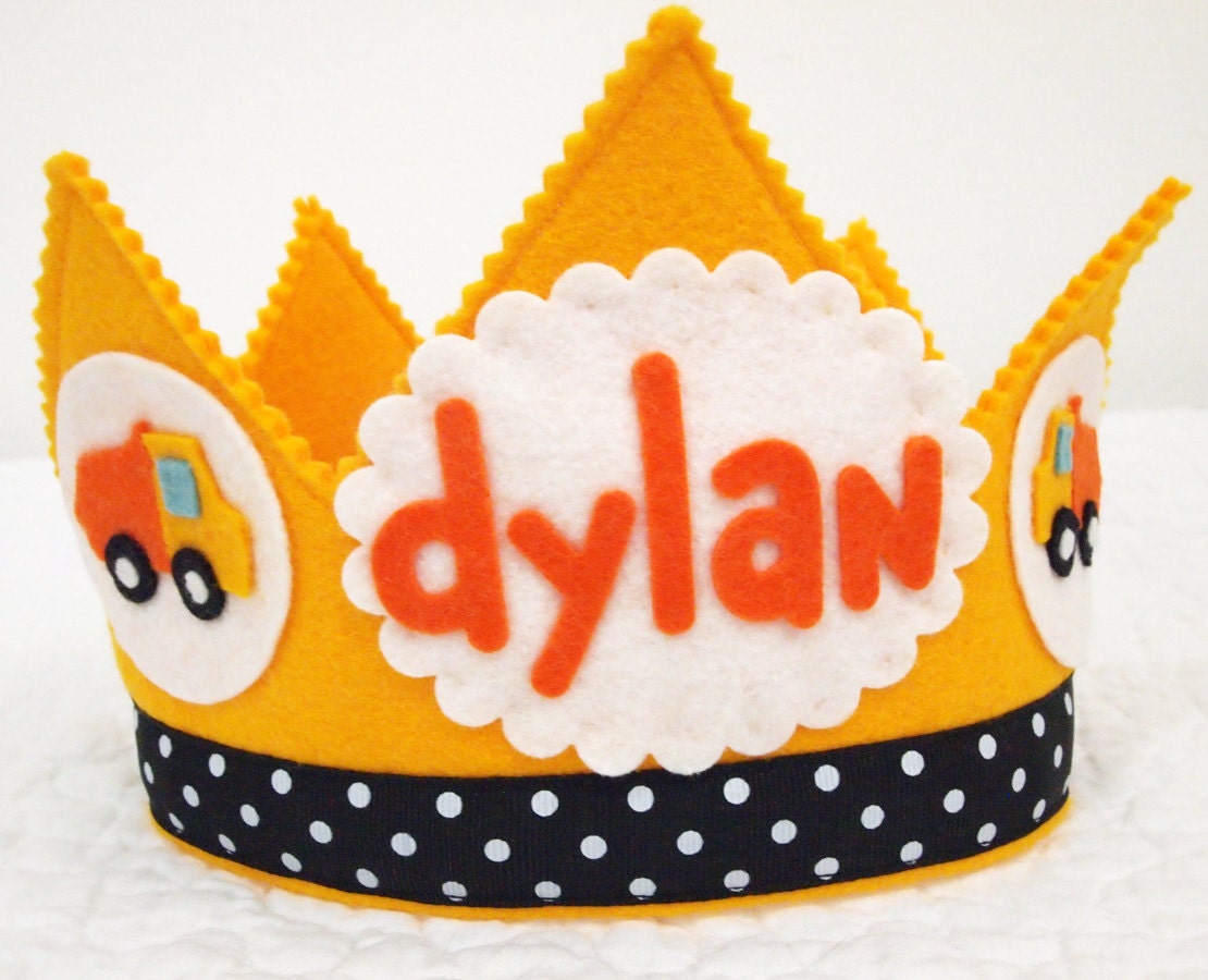 Boys Personalized Birthday Crown - Trucks Construction Birthday Party