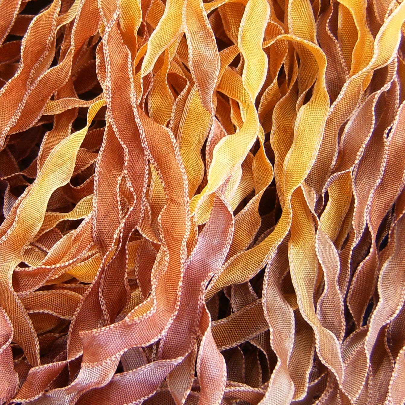 Hand Dyed Ribbon  CARAMEL CRUNCH  curly 5 yards