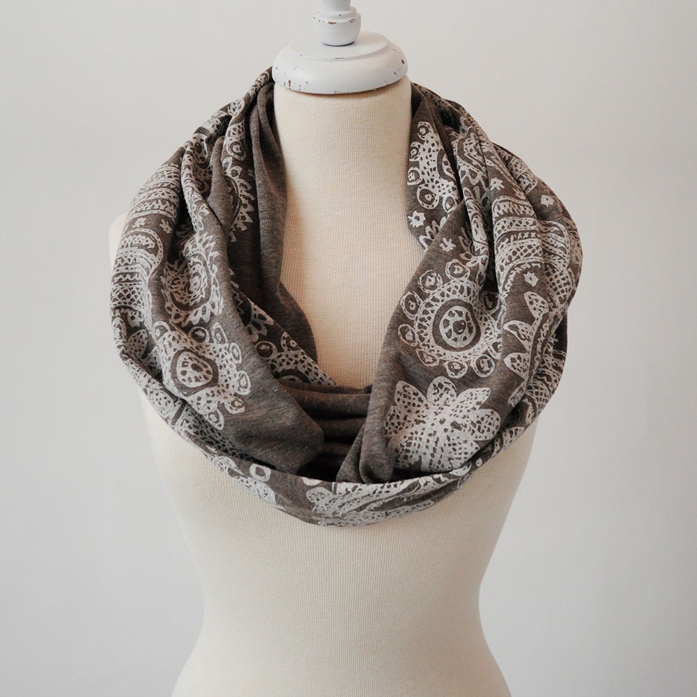Infinity Scarf, Lace Design, Tri Blend Jersey, Screen Printed