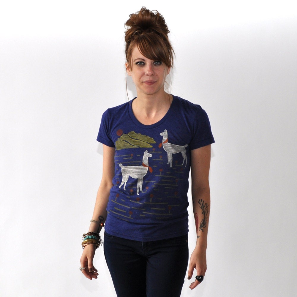 Llamas Tri Blend T-Shirt, Hand Screen Printed by Maryink, Sizes S-XL