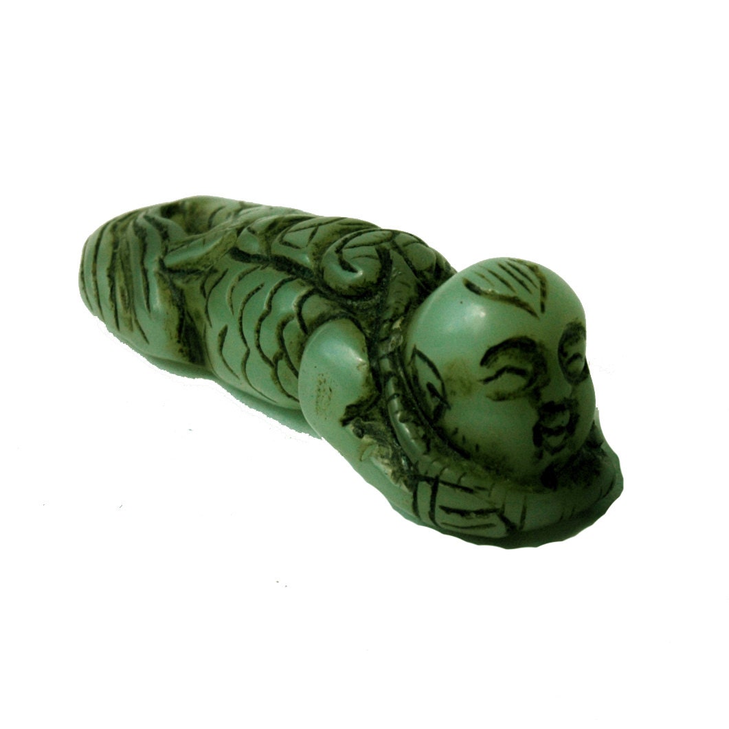 Antique Green Jade Fish Boy Netsuke Charm