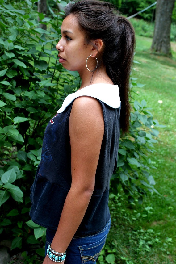 REVIVAL OOAK Upcycled Shirt/Top, Peter Pan Collar, Small/Medium, Rock Tshirt, Ozzy Osbourne, EcoFriendly, Repurposed Clothing