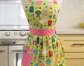 Apron Retro Style Bright Owls CHLOE Full Apron Vintage Inspired