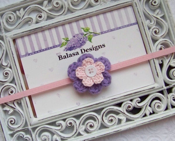 Boutique Pink and Lilac Crochet Flower Skinny Headband