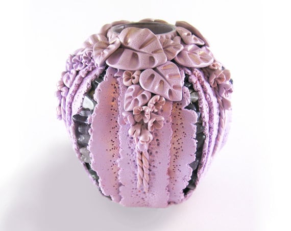 Tutorial polymer clay vase sculpted lilac flowers gemstones, pdf