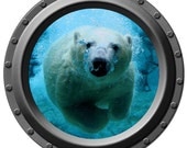 Underwater Polar Bear Porthole Vinyl Wall Decal