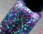 Glam It- Glitter Nail Polish Lacquer (Pink, Purple fine holo & Aqua holographic Iridescent hexes) Full size .05oz/15ml Bottle