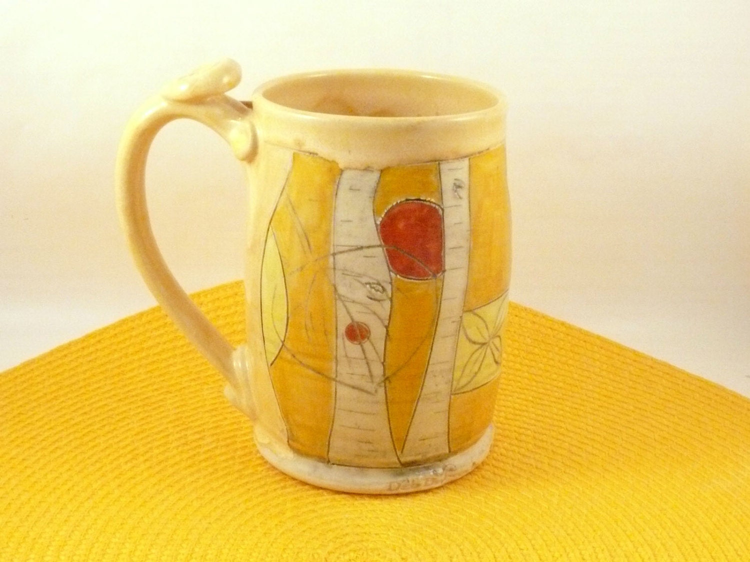 Big ceramic coffee mug wm46 - yellow coffee cup /  beer stein tankard holds 20 ounces SHIPS TODAY
