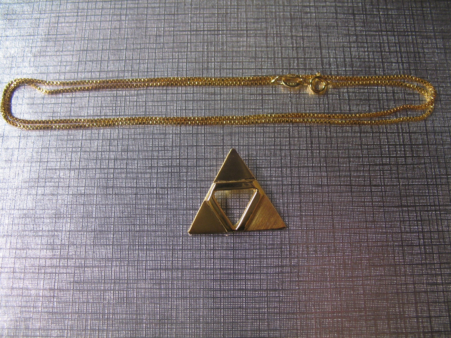 24K Gold Plate over Sterling Silver TriForce Necklace Pendant - 24K Gold Plate Sterling Box Chain