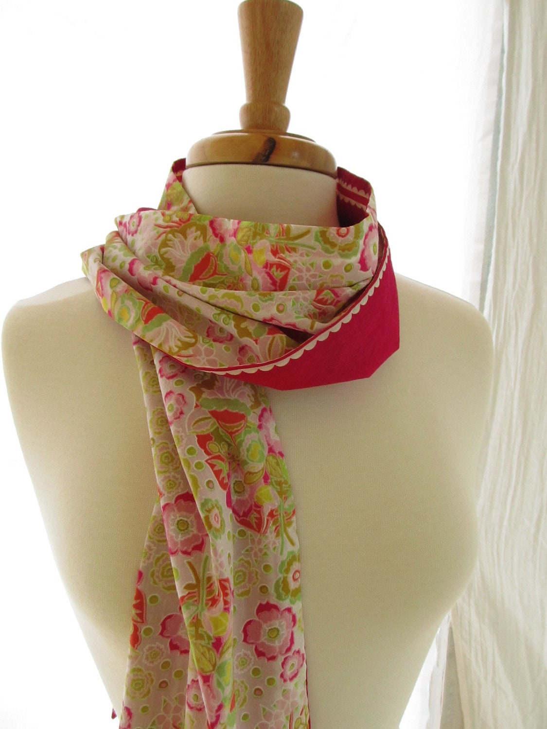 Reversible Cotton Voile Summer Scarf - Pink Cakewalk