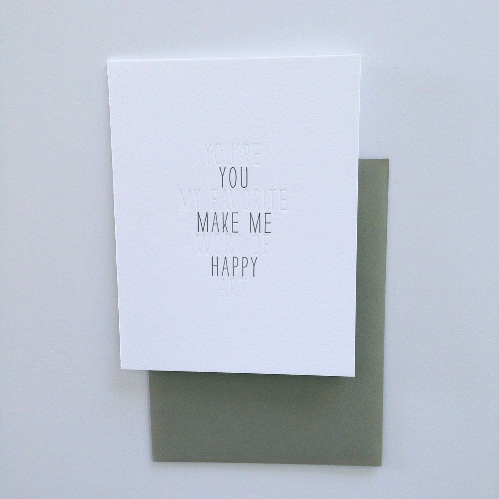 You make me happy/you're my favorite work of art, letterpress card, love, friendship, wedding