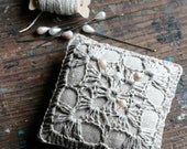 Linen  pincushion - crochet motif