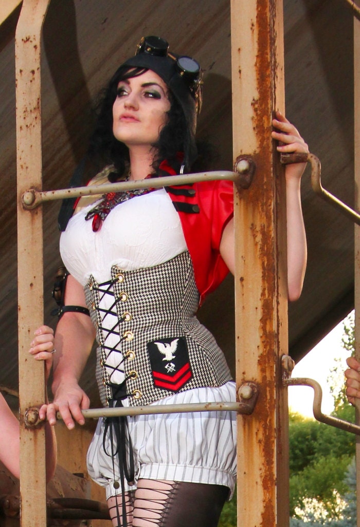 SALE- 40 off-Waist 28 to 30 Houndstooth Military Corset
