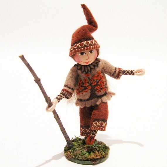 Woodland Gnome Art Doll With Silk Ribbon Embroidery