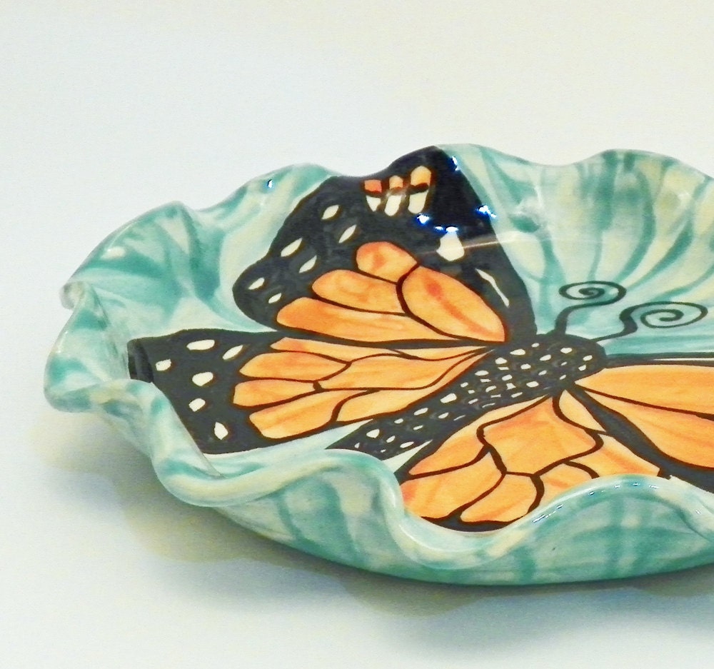 Monarch Butterfly Dessert Plate  Made to Order Handmade 8 Inches