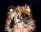Calico Cat Furry Hat Adult Warm Ski Hat Fur Kitty Costume Hat