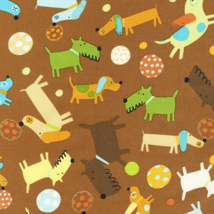 Amy Schimler, Creatures and Critters 2, Dogs Nature Brown Fabric - Half Yard
