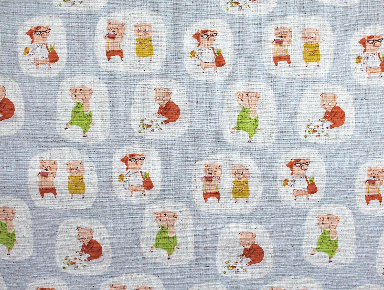 Japanese Fabric Heather Ross for Kokka Nursery Versery Fat Quarter - Piggies - grey