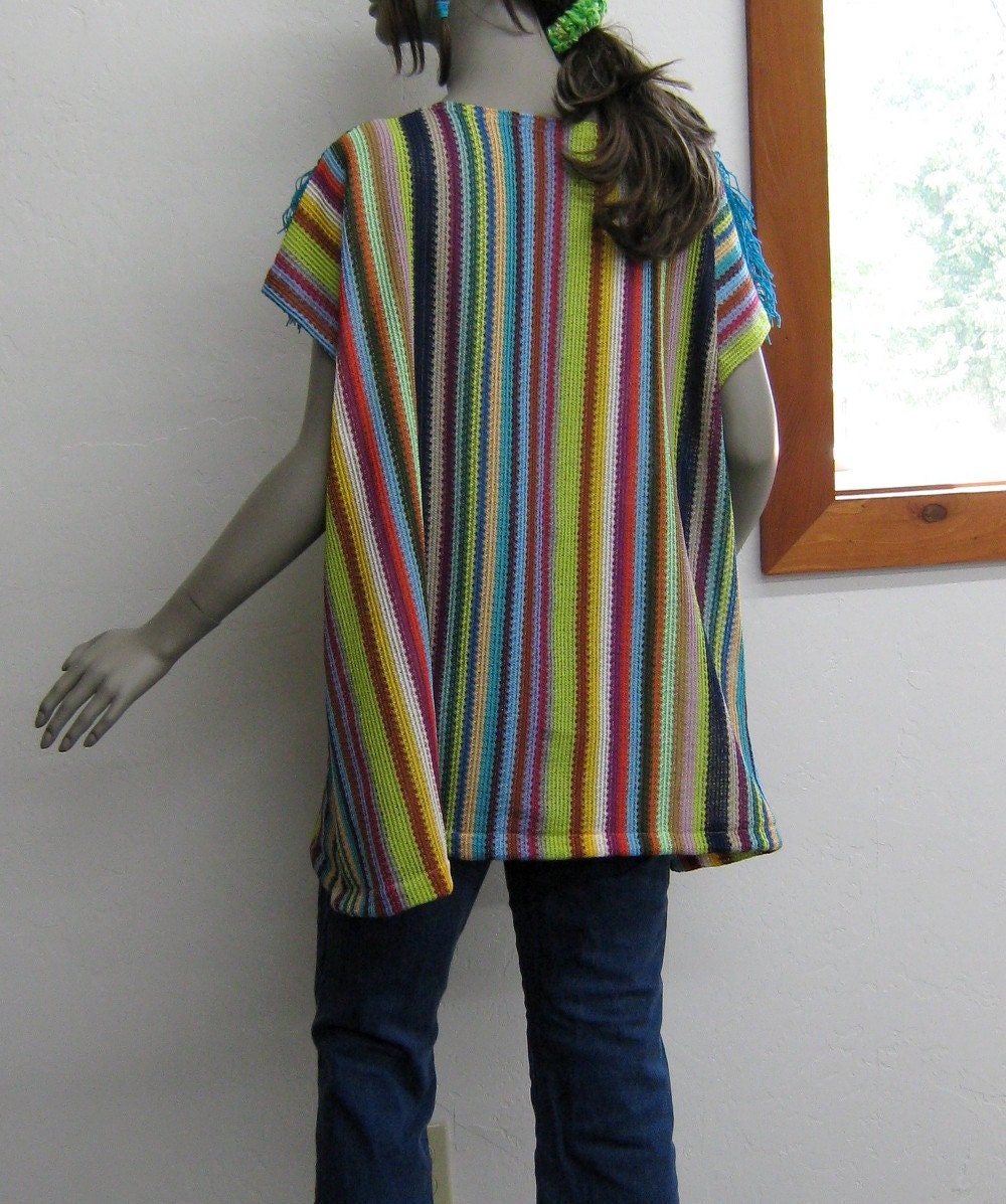 Inka style Poncho tunic flutter Kimono Blouse Shirt handmade free size