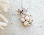 Blush of Love Necklace Pastel colored Shells, Enamel and Silver Plated Metal