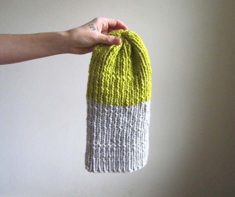 SALE - Merino Wool Color Block Hat // Hand Knit Hat // Slouchy Beanie // Snow Cap // Chunky Knit
