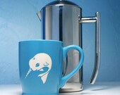 Narwhal Mug - Sky Blue - large ceramic unicorn of the sea coffee cup